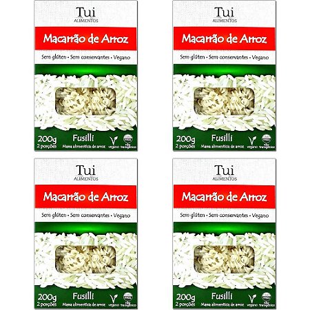 Kit 4 Macarrão Fusilli de Arroz Sem Glúten Tui Alimentos 200g