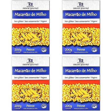 Kit 4 Macarrão Penne de Milho Sem Glúten Tui Alimentos 200g