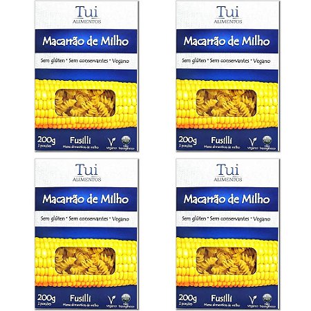 Kit 4 Macarrão Fusilli de Milho S/ Glúten Tui Alimentos 200g