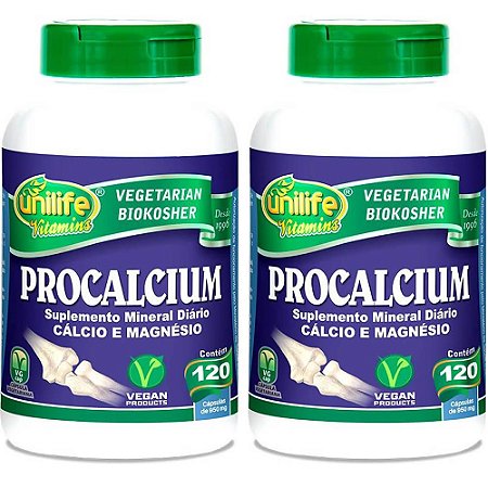 Kit 2 Procalcium Cálcio e Magnésio Unilife 120 cápsulas