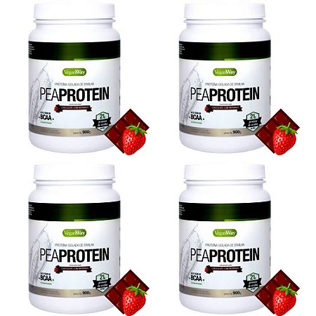 Kit 4 Pea Protein Cacau C/ Morango VeganWay 900g - Vegano