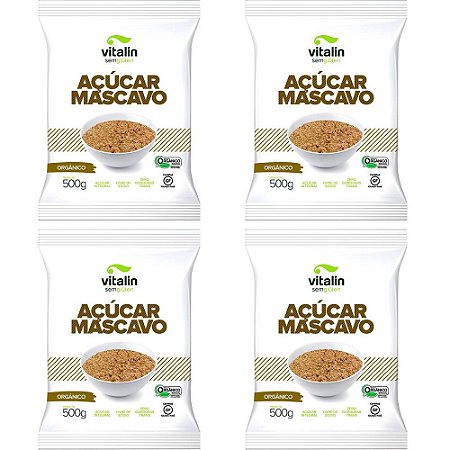 Kit 4 Açúcar Mascavo Orgânico Vitalin 500g - Vegano