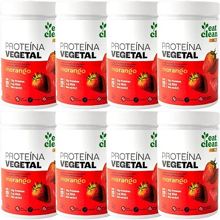 Kit 8 Proteína Vegetal Morango Eat Clean 600g - Proteína Vegana