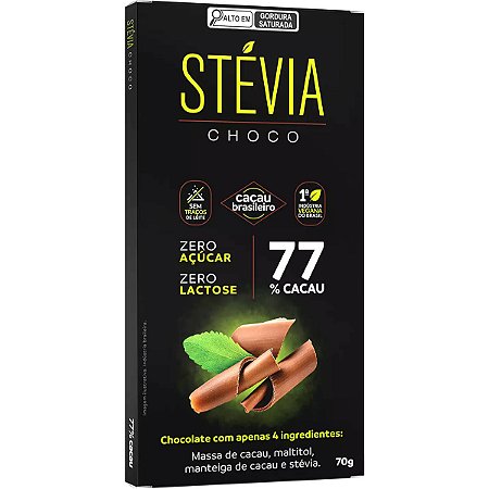 Chocolate Stévia Choco 77% Cacau Adoçado com Stévia Tudo Zero Leite 70g