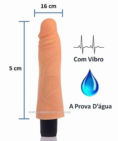 Pênis realístico 07 - Com vibrador, feito em Cyberskin  e à prova d'água - 16 x 5 cm