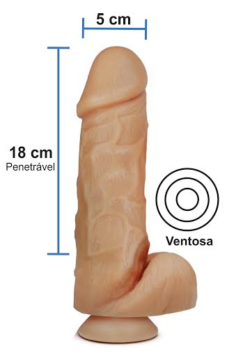 Pênis realístico - Maciço, ventosa e escroto - 18 x 5 cm