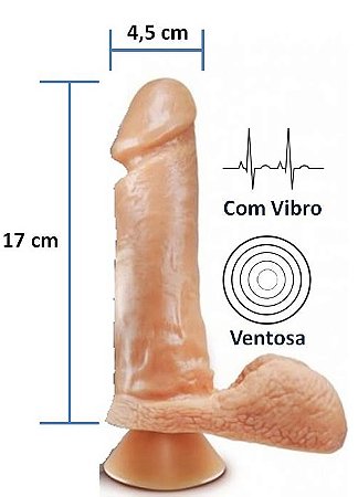 Pênis Realístico - 35 - Escroto, Ventosa e Vibrador - 17 x 4,5 cm