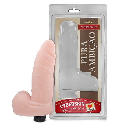 Pênis realístico Ambição 39 - Com vibrador, escroto e em cyberskin - 13 x 3,5 cm