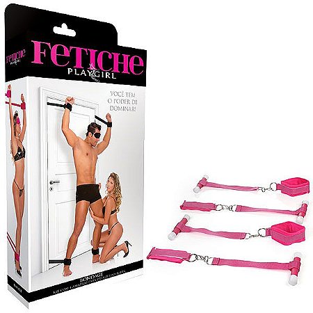 Kit Bondage - Para Prender na Porta - 4 Amarras - Rosa