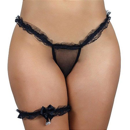 Calcinha Fio em Tule Transparente e Rendinha - Acompanha Persex