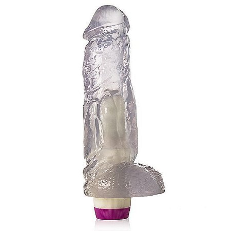 Pênis Vibrador KONG com Escroto - Translúcido - 19,5 x 5,4 cm