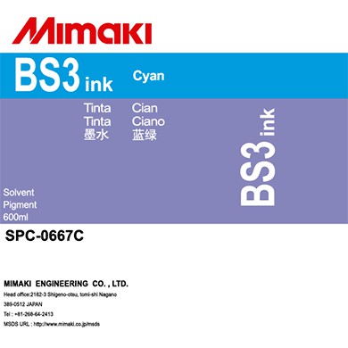 Tinta BS3 Cyan - 600ml - Original Mimaki