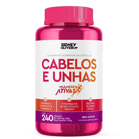 CABELOS E UNHAS 240 CÁPSULAS MULHERES ATIVAS SIDNEY OLIVEIRA