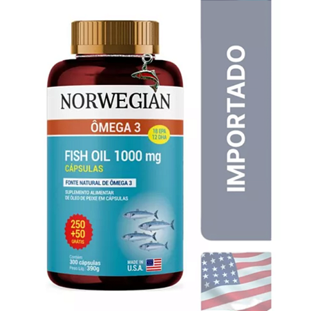 Ômega 3 Óleo De Peixe 1000mg Norwegian Sidney 300 Capsulas made in USA