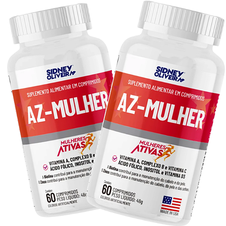 KIT 2X A-Z MULHER MADE IN USA 60 COMPRIMIDOS MULHERES ATIVAS SIDNEY OLIVEIRA