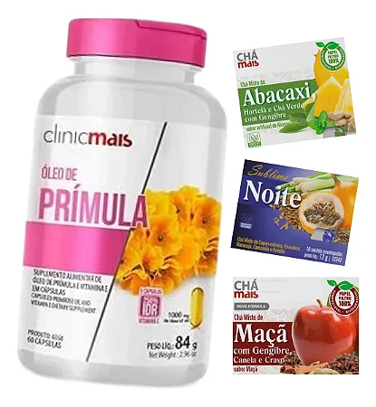 Óleo De Prímula 1000mg Clinicmais 60 Cápsulas Leve 3 Sachês Chás Especiais