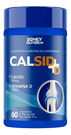 Cálcio Elementar 500mg + Vitamina D3 1000ui Calsid-d 60 comprimidos Sidney Oliveira