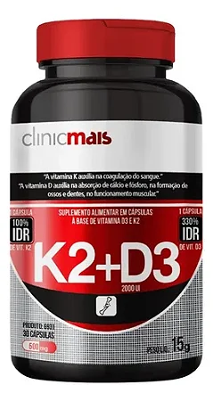 " Vitamina K2 + Vitamina D3 30 Cápsulas - Clinicmais