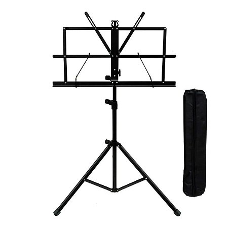 Estante partitura dobravel preta pedestal de ferro com bag