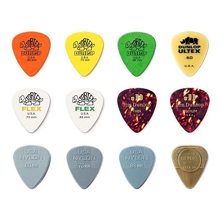 PACK 12 Palhetas Dunlop PVP112 com modelos variados guitarra