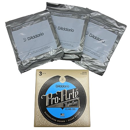 3 Encordoamento Daddario Ej46-3D Pro Arte violão Nylon alta