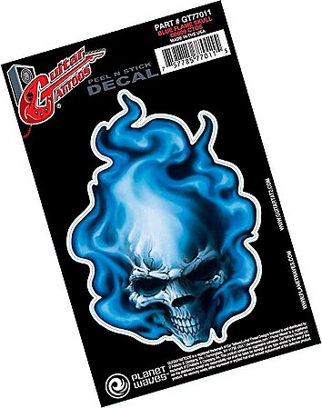 Adesivo Caveira Blue Flame Skull Azul guitarra Made USA