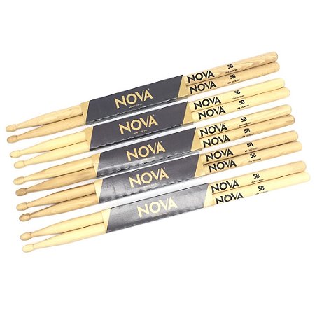 Kit 5 Par Baqueta Vic Firth NOVA 5B Hickory USA ponta Madeir