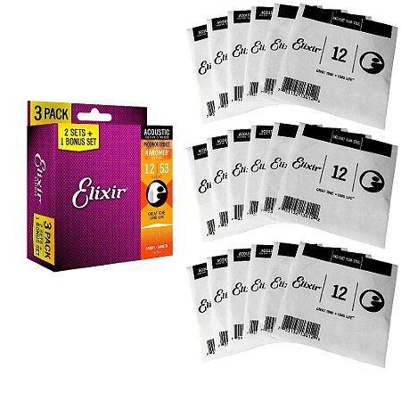 KIT 3 Encordoamento Elixir violao 012 phosphor bronze 16545