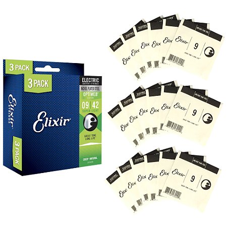 KIT 3 Encordoamento Elixir 009 guitarra pack L3P2 16550 USA