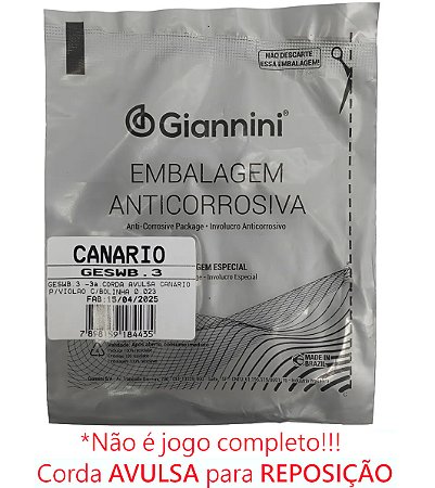 Corda AVULSA violao aço 3a Sol GIANNINI CANARIO c/ bolinha