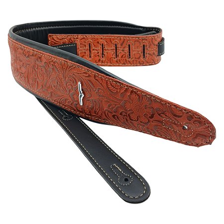 Correia Luxo 8cm Couro Floral vermelha Guitarra / Baixo CCF