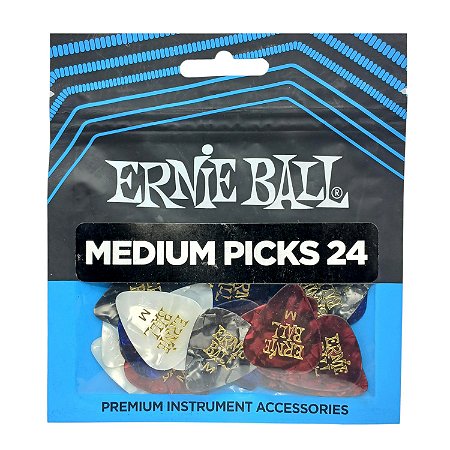 24 palhetas Ernie Ball media 0,72 mm peroladas P09166