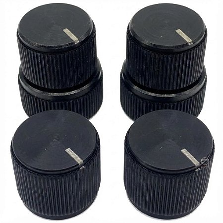 Kit 2 Knob 18mm + 2 Knob Duplo Aluminio Baixo Preto Nova
