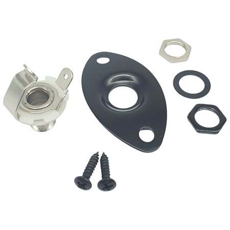 Jack Plate guitarra oval curvo olhal PRETO completo MXP600BK