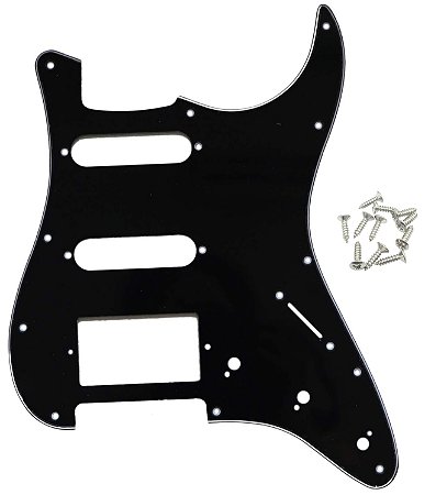 Escudo guitarra Strato HSS Preto 3 Camada BWB 11 furos MXP