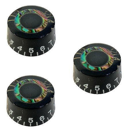 KIT 3 Knob Plástico LCB30 Preto Abalone guitarra / baixo