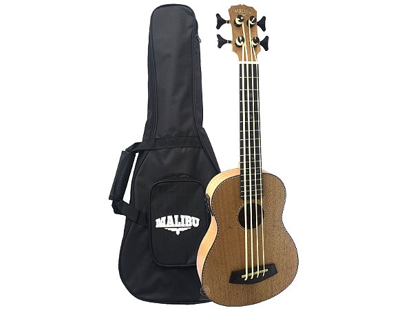 Ukulele bass 4 cordas Malibu madeira mogno natural com capa