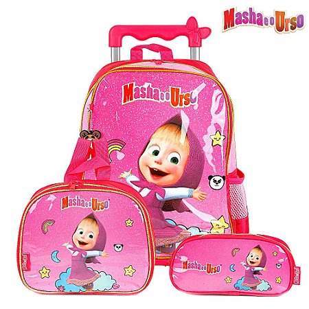 Kit Mochila Escolar Infantil Masha e o Urso Com Rodinhas - Chic Outlet -  Economize com estilo!