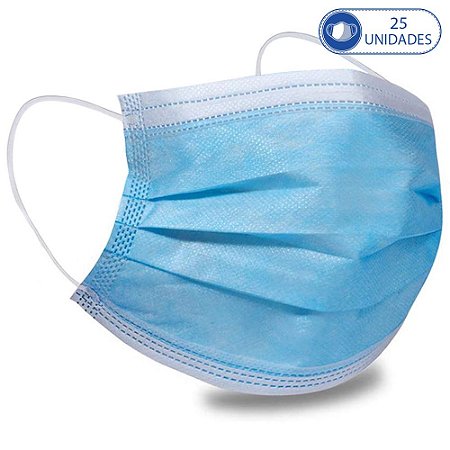 25 Máscaras Cirúrgicas Infantis Azul Descartável Tripla Cama