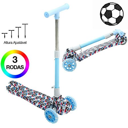 Patinete Bola de Futebol Infantil de 3 Rodas com Led na Roda