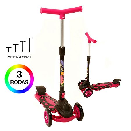 Patinete 3 Rodas Infantil Pink com Ajuste de Altura Dm Toys