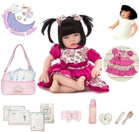 Boneca Morena Bebê Reborn De Silicone Com 16 Itens - Chic Outlet