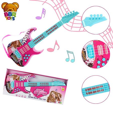 Guitarra Musical Single Star MegaStar Rosa c Luzes BBR Toys