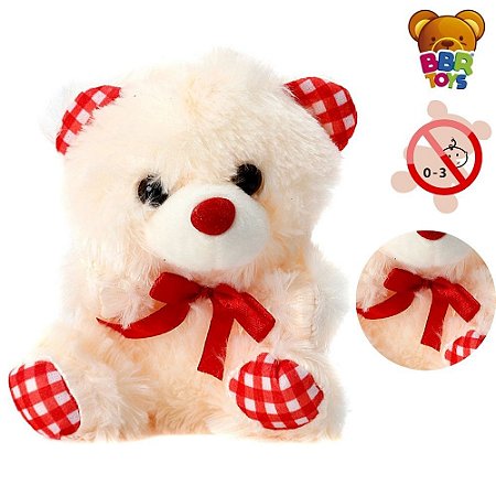 Mini Bichinho Urso de Pelúcia Salmão c Xadrez Vermelho BBR