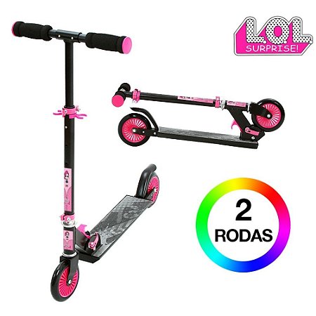 Patinete Lol Preto e Rosa para Meninas Ajustável  DM Radical