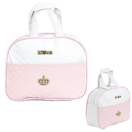 Bolsa para Enxoval Meninas Rosa e Branco p Boneca Reborn