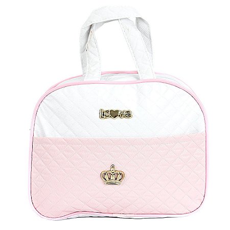 Bolsa Maternidade p Bebê Rosa e Branco Feminino Promoção