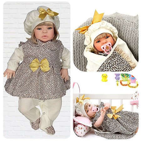 Boneca Reborn Loira Marrom Bichinho 23 Itens Cegonha Dolls