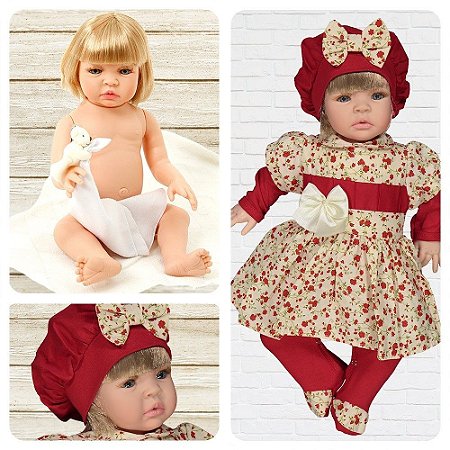 Bebê Reborn de Luxo Loira Vermelho Cegonha Dolls 23 Itens