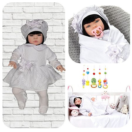 Bebê Reborn  Luxo Morena Nara Branco Cegonha Dolls 23 Itens